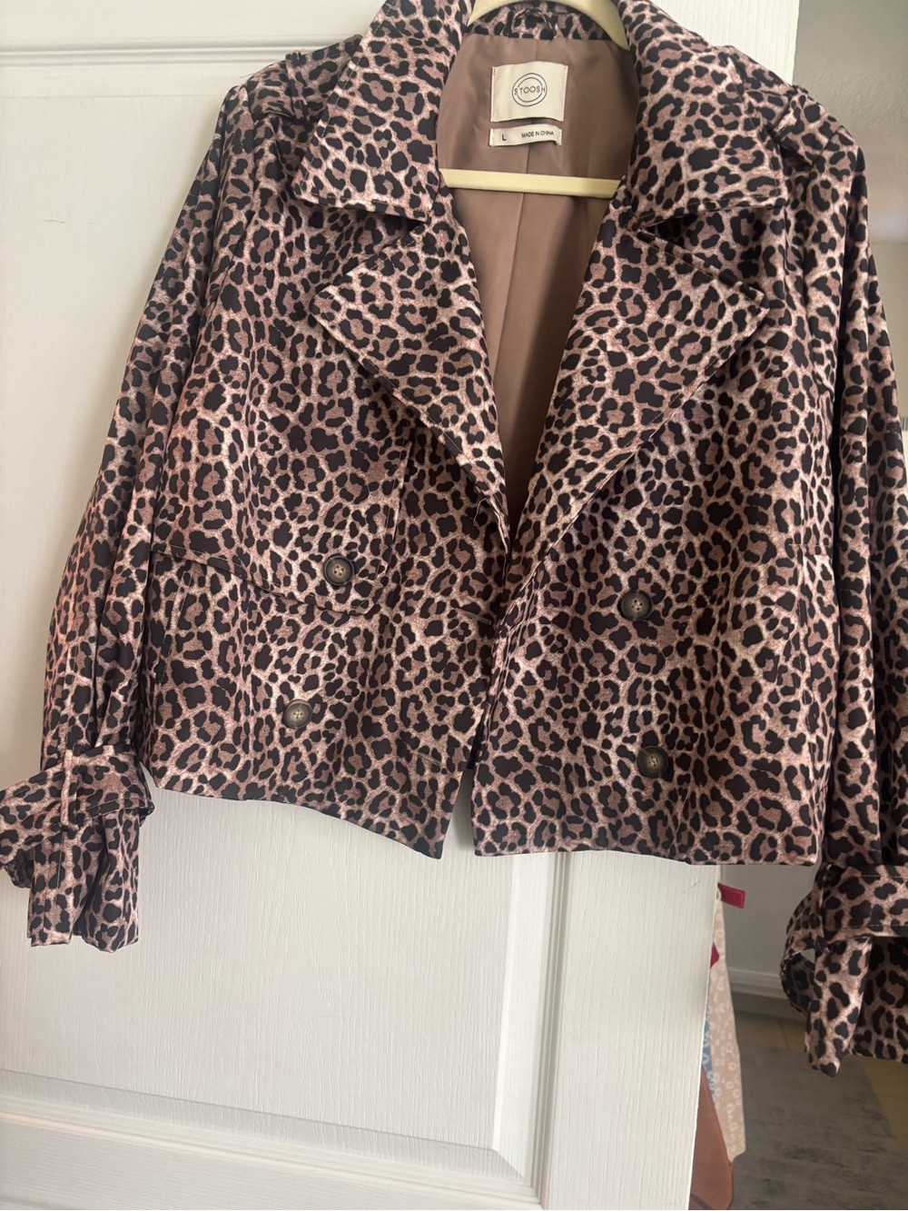 Stoosh Leopard-Print short trench coat with Brown Lining